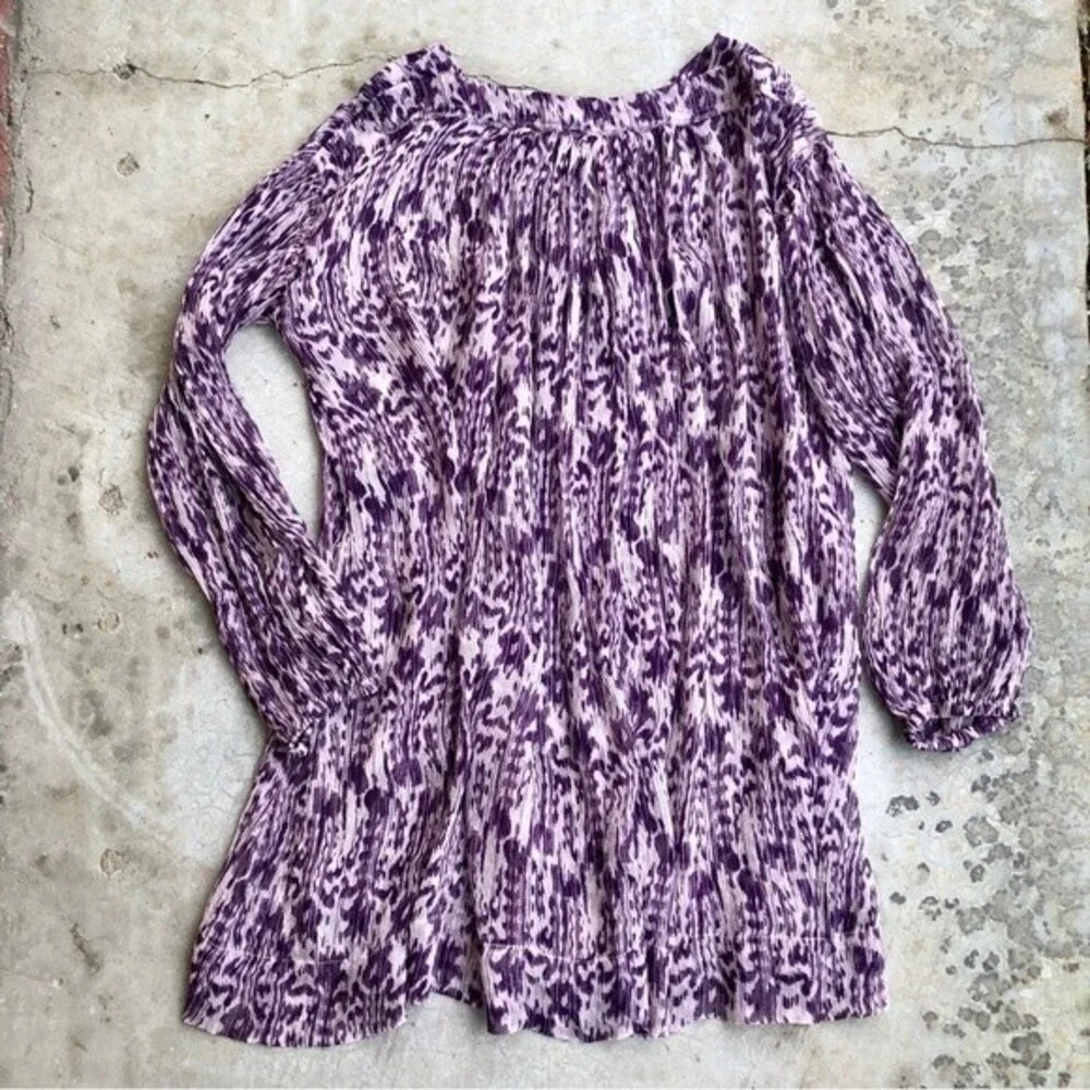 Etoile Isabel Marant Dress Silk Chiffon Sheer Shift Long Sleeved Mini Purple 0